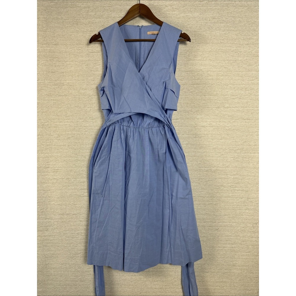 Gibson Latimer Blue Wrap Dress M Sleeveless Tie Waist Cotton Fit Flare Midi